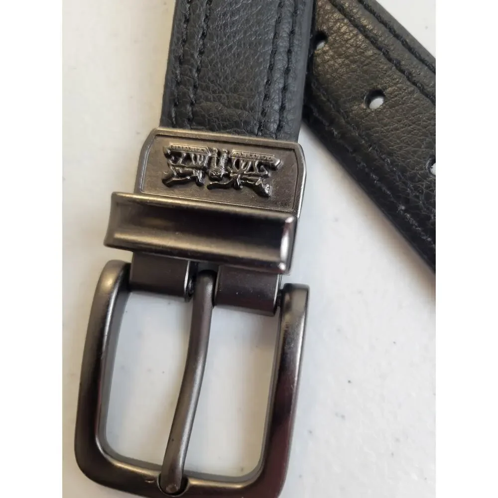 Dominica Rep. Cowboy Western‎ Belt Black Faux Leather Reversible Men's 33/36